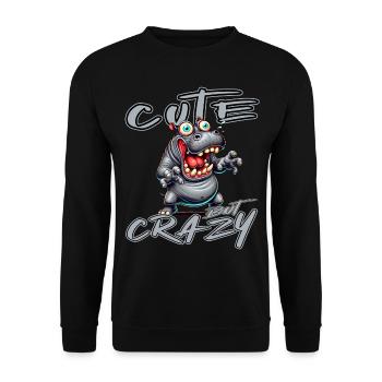Cute but Crazy Hippo Comic Style Funny Motif - Unisex Sweatshirt - black - Front - Alina (178cm) & Michal (187cm)