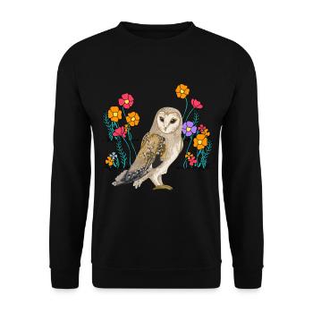 Eule Eulen Kind Kinder Blume Blumen - Unisex Pullover - Schwarz - Vorne - Alina (178cm) & Michal (187cm)