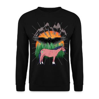 Schamanen Pferd Pferde - Unisex Pullover - Schwarz - Vorne - Alina (178cm) & Michal (187cm)
