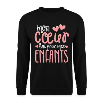 Mon Cœur Bat Pour Mes Enfants Loving Parents - Unisex Sweatshirt - black - Front - Alina (178cm) & Michal (187cm)