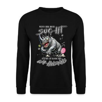 Crazy Rhino on the Edge of Madness Comic Style - Unisex Sweatshirt - black - Front - Alina (178cm) & Michal (187cm)