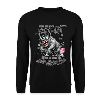 Crazy Rhino on the Edge of Madness Comic Style - Unisex Sweatshirt - black - Front - Alina (178cm) & Michal (187cm)
