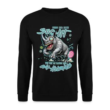 Crazy Rhino on the Edge of Madness Comic Style - Unisex Sweatshirt - black - Front - Alina (178cm) & Michal (187cm)
