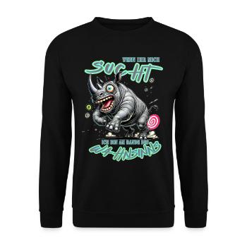 Rhinocéros fou au bord de la folie style bande dessinée - Sweat-shirt Unisexe - noir - Devant - Alina (178cm) & Michal (187cm)