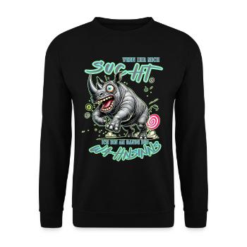 Rhinocéros fou au bord de la folie style bande dessinée - Sweat-shirt Unisexe - noir - Devant - Alina (178cm) & Michal (187cm)