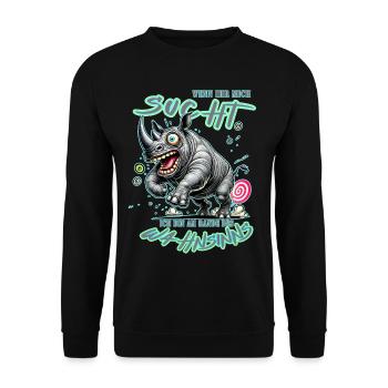 Crazy Rhino on the Edge of Madness Comic Style - Unisex Sweatshirt - black - Front - Alina (178cm) & Michal (187cm)