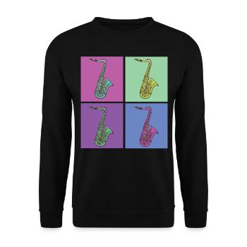 Saxophone Rétro Années 80 Années 90 Vintage - Sweat-shirt Unisexe - noir - Devant - Alina (178cm) & Michal (187cm)