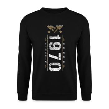 Limited Edition 1970's Strength and Honor Birthday - Unisex Sweatshirt - black - Front - Alina (178cm) & Michal (187cm)