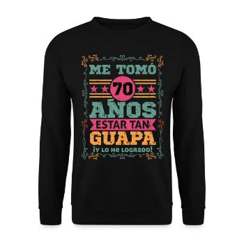 Göttliche 70er Jahre Mode für Frauen Echte Geburtstage - Unisex Pullover - Schwarz - Vorne - Alina (178cm) & Michal (187cm)