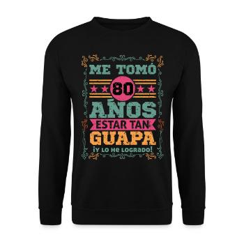 80. Geburtstag Frau Strahlende Mutter, Tante Freunde - Unisex Pullover - Schwarz - Vorne - Alina (178cm) & Michal (187cm)