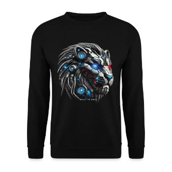 Mecha Lion's Head – Futuristic Cyber Lion - Unisex Sweatshirt - black - Front - Alina (178cm) & Michal (187cm)