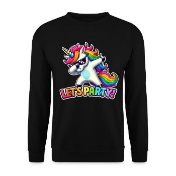 Party Outfit, Partyurlaub, Einhorn, Let's Party - Unisex Pullover - Schwarz - Vorne - Alina (178cm) & Michal (187cm)