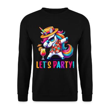 Party Outfit, Partyurlaub, Einhorn, Let's Party - Unisex Pullover - Schwarz - Vorne - Alina (178cm) & Michal (187cm)