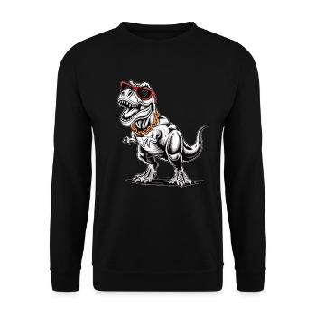 T-Rex mit Sonnenbrille und Goldkette - Unisex Pullover - Schwarz - Vorne - Alina (178cm) & Michal (187cm)
