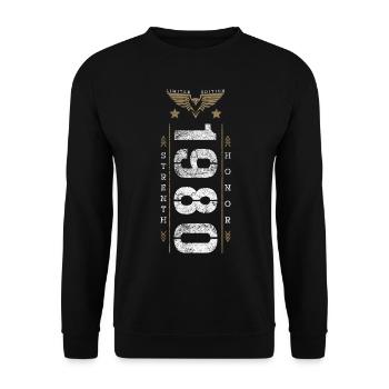 Limited Edition 1980's Strength and Honor Birthday - Unisex Sweatshirt - black - Front - Alina (178cm) & Michal (187cm)