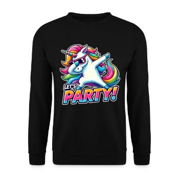 Party Outfit, Partyurlaub, Einhorn, Let's Party - Unisex Pullover - Schwarz - Vorne - Alina (178cm) & Michal (187cm)