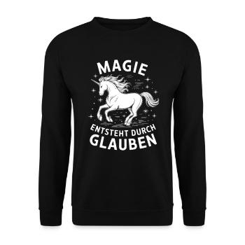 Magie entsteht durch glauben Einhorn - Unisex Pullover - Schwarz - Vorne - Alina (178cm) & Michal (187cm)
