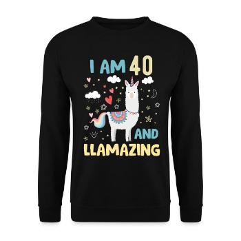 40 Jahre alte Frauen Geburtstagsbekleidung & Accessoires - Unisex Pullover - Schwarz - Vorne - Alina (178cm) & Michal (187cm)