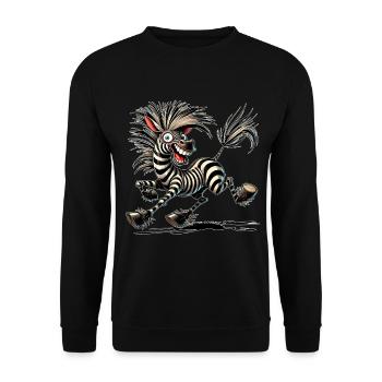Crazy Zebra Comic Style Funny Animal Motif - Unisex Sweatshirt - black - Front - Alina (178cm) & Michal (187cm)
