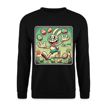 Retro Cartoon Osterhase – Vintage Osterei Shirt - Unisex Pullover - Schwarz - Vorne - Alina (178cm) & Michal (187cm)