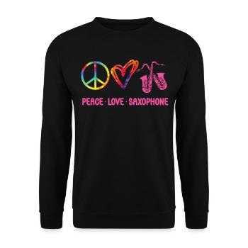 Saxophone Tie Dye Peace Love - Unisex Pullover - Schwarz - Vorne - Alina (178cm) & Michal (187cm)