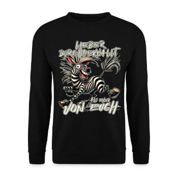 Zebra Lieber durchgeknallt als einer von euch - Unisex Pullover - Schwarz - Vorne - Alina (178cm) & Michal (187cm)