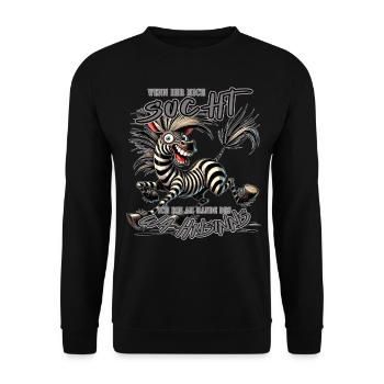 Verrücktes Zebra Wenn ihr mich sucht Wahnsinn - Unisex Pullover - Schwarz - Vorne - Alina (178cm) & Michal (187cm)