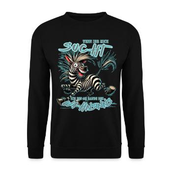 Zebra Wenn ihr mich sucht Wahnsinn - Unisex Pullover - Schwarz - Vorne - Alina (178cm) & Michal (187cm)