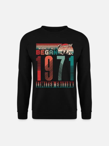 Geburtstag 1971 Jahrgang Januar Retro Geschenk - Unisex Pullover - Schwarz