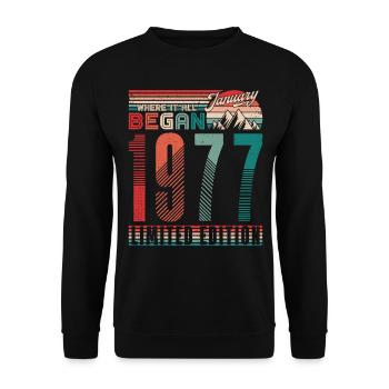 Anniversaire 1977 Vintage Janvier Cadeau Rétro - Sweat-shirt Unisexe - noir - Devant - Alina (178cm) & Michal (187cm)