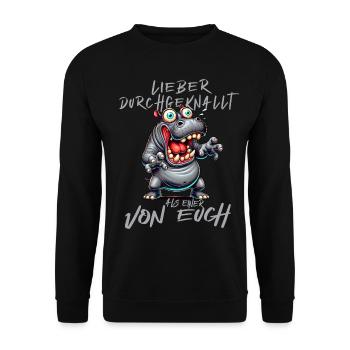 Nilpferd Lieber durchgeknallt als einer von euch - Unisex Pullover - Schwarz - Vorne - Alina (178cm) & Michal (187cm)