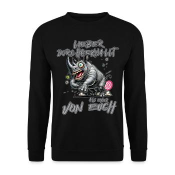 Nashorn Lieber durchgeknallt als einer von euch - Unisex Pullover - Schwarz - Vorne - Alina (178cm) & Michal (187cm)