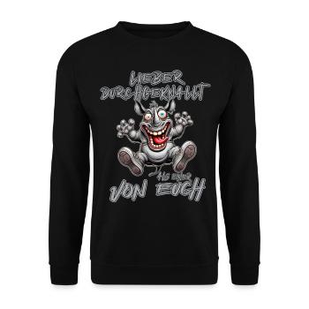Verrücktes Nashorn Lieber durchgeknallt als einer - Unisex Pullover - Schwarz - Vorne - Alina (178cm) & Michal (187cm)
