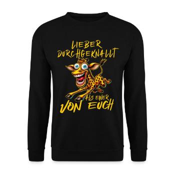 Verrückte Giraffe Lieber durchgeknallt als einer v - Unisex Pullover - Schwarz - Vorne - Alina (178cm) & Michal (187cm)