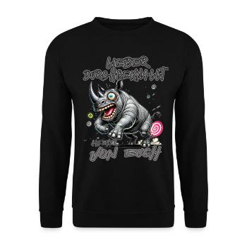 Nashorn Lieber durchgeknallt als einer von euch - Unisex Pullover - Schwarz - Vorne - Alina (178cm) & Michal (187cm)
