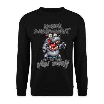 Nilpferd Lieber durchgeknallt als einer von euch - Unisex Pullover - Schwarz - Vorne - Alina (178cm) & Michal (187cm)