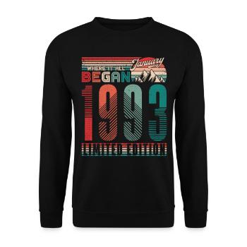 Anniversaire 1993 Vintage Janvier Rétro Cadeau - Sweat-shirt Unisexe - noir - Devant - Alina (178cm) & Michal (187cm)