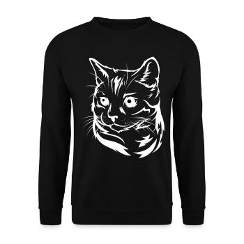 Hypnotische Katze – Lustiges Cartoon Cat Design - Unisex Pullover - Schwarz - Vorne - Alina (178cm) & Michal (187cm)