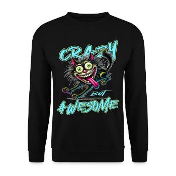 Crazy but Awesome Katze Comic Stil - Unisex Pullover - Schwarz - Vorne - Alina (178cm) & Michal (187cm)