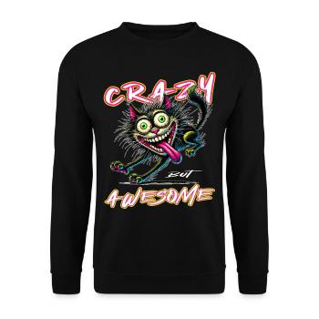 Crazy but Awesome Katze Comic Stil - Unisex Pullover - Schwarz - Vorne - Alina (178cm) & Michal (187cm)