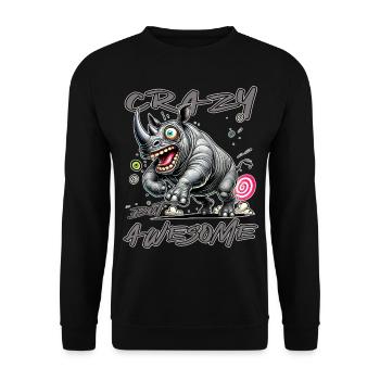 Crazy but Awesome Nashorn Comic Stil - Unisex Pullover - Schwarz - Vorne - Alina (178cm) & Michal (187cm)