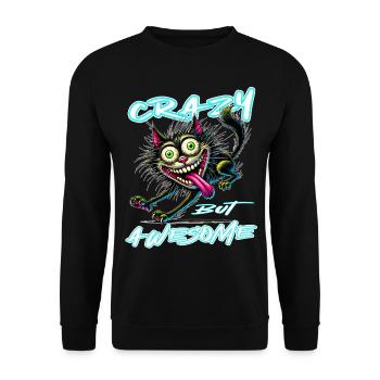 Crazy but Awesome Katze Comic Stil - Unisex Pullover - Schwarz - Vorne - Alina (178cm) & Michal (187cm)