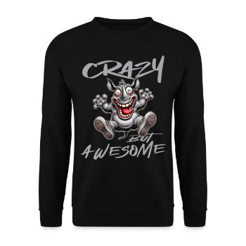 Crazy but Awesome Nashorn Comic Stil - Unisex Pullover - Schwarz - Vorne - Alina (178cm) & Michal (187cm)
