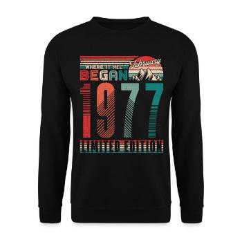 Anniversaire 1977 Vintage Février Cadeau Rétro - Sweat-shirt Unisexe - noir - Devant - Alina (178cm) & Michal (187cm)