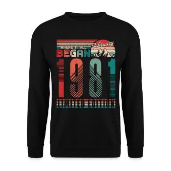 Anniversaire 1981 Vintage Février Cadeau Rétro - Sweat-shirt Unisexe - noir - Devant - Alina (178cm) & Michal (187cm)
