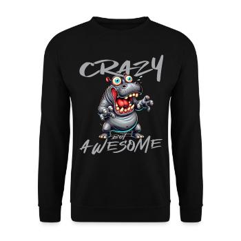 Crazy but Awesome Nilpferd Comic Stil - Unisex Pullover - Schwarz - Vorne - Alina (178cm) & Michal (187cm)