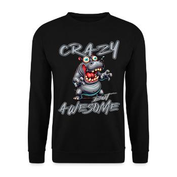 Crazy but Awesome Nilpferd Comic Stil - Unisex Pullover - Schwarz - Vorne - Alina (178cm) & Michal (187cm)