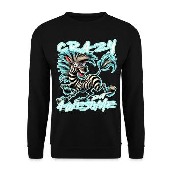 Crazy but Awesome Zebra Comic Style - Unisex Sweatshirt - black - Front - Alina (178cm) & Michal (187cm)
