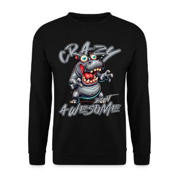 Crazy but Awesome Nilpferd Comic Stil - Unisex Pullover - Schwarz - Vorne - Alina (178cm) & Michal (187cm)