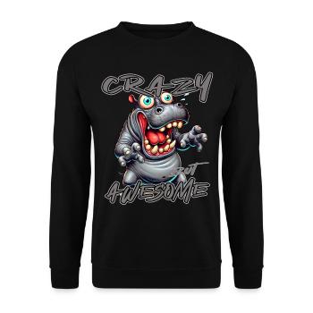 Crazy but Awesome Nilpferd Comic Stil - Unisex Pullover - Schwarz - Vorne - Alina (178cm) & Michal (187cm)